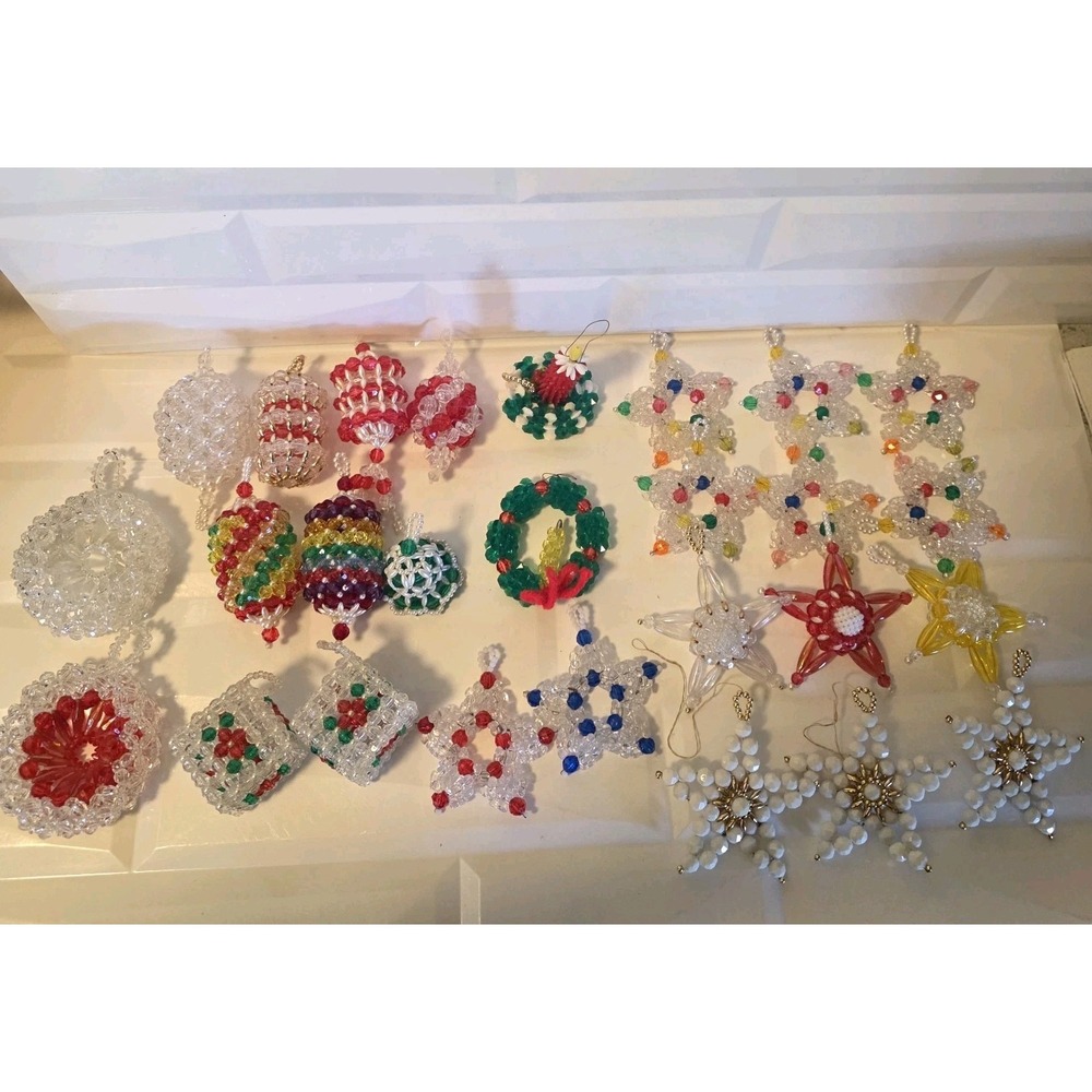 Lot Hand Made Beaded Christmas Ornaments Retro MCM